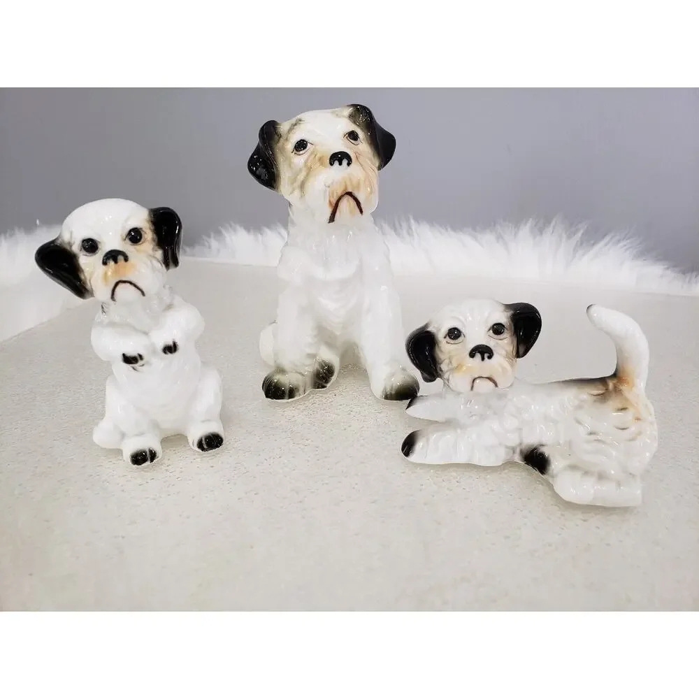 Vintage Ceramic Schnauzer Terrier Dog Figure Japan MCM‎ lot set 3 decor grandma